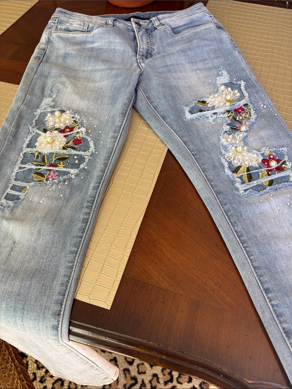 Joseph Ribkoff Light Blue Embroidered Skinny Jeans